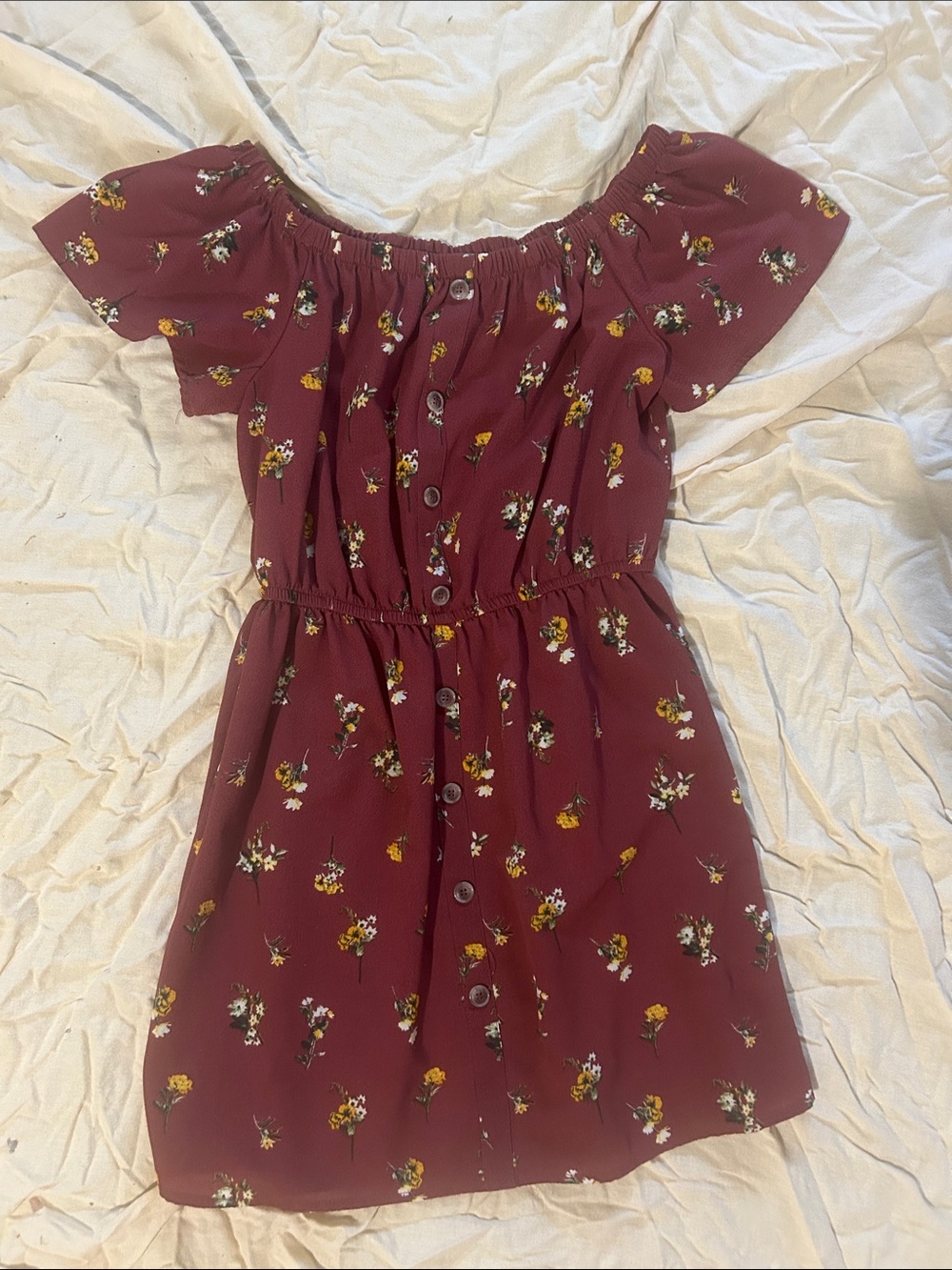 Streetwear Society Burgundy Floral Off-Shoulder Mini Dress